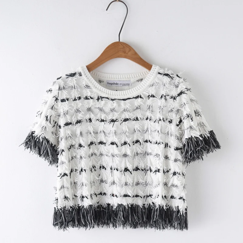YNZZU New fashion O-neck short sleeve tweed women short women tops Tassel loose high street Summer Autumn female top YT604
YNZZU New fashion O-neck short sleeve tweed women short women tops Tassel loose high street Summer Autumn female top YT604