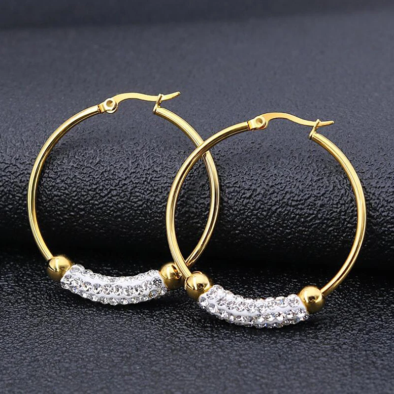 40mm Stainless Steel Hoop Earrings Shiny CZ Crystal Pendant Rock Punk Style Circle Earrings Fashion Jewelry Party Gift for Women
40mm Stainless Steel Hoop Earrings Shiny CZ Crystal Pendant Rock Punk Style Circle Earrings Fashion Jewelry Party Gift for Women