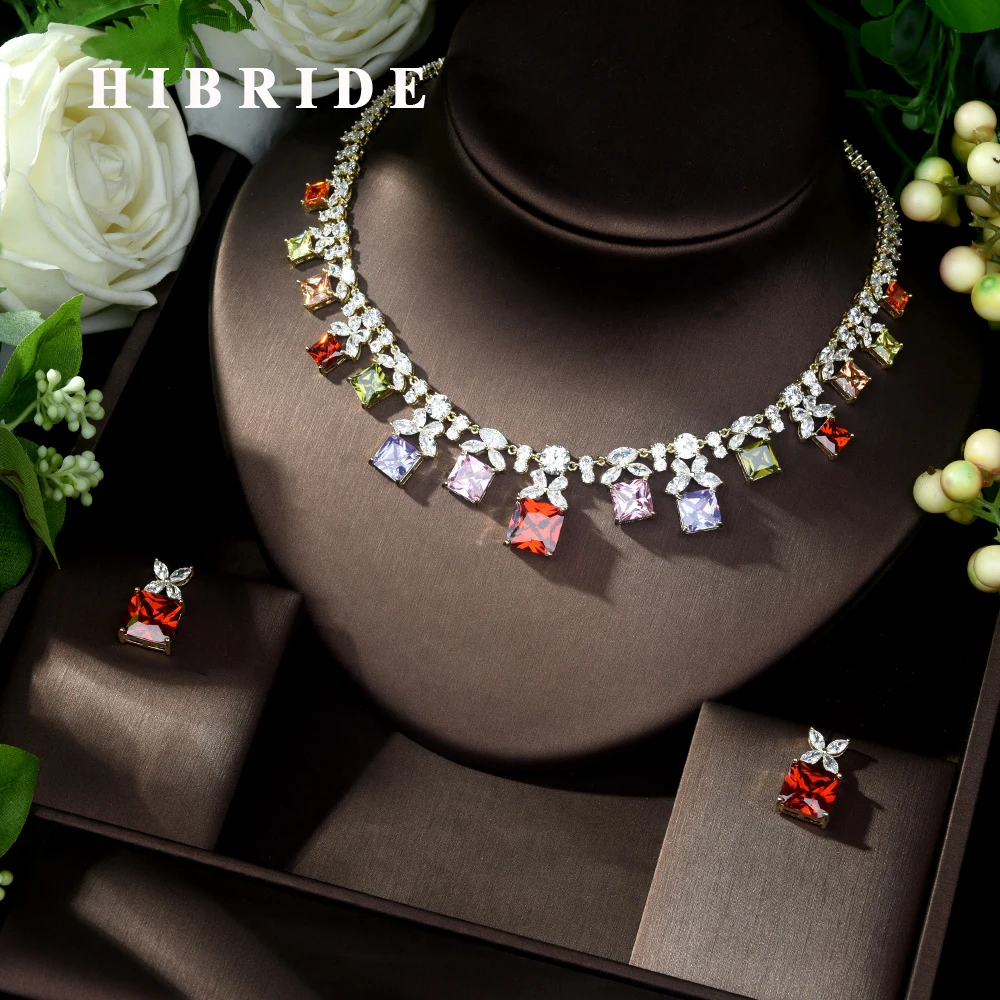 HIBRIDE Luxury Multi-Color Women Wedding Party Dress Jewelry Set Bridal AAA CZ Necklace Earrings Jewelry Sets Bijoux N-1035
HIBRIDE Luxury Multi-Color Women Wedding Party Dress Jewelry Set Bridal AAA CZ Necklace Earrings Jewelry Sets Bijoux N-1035