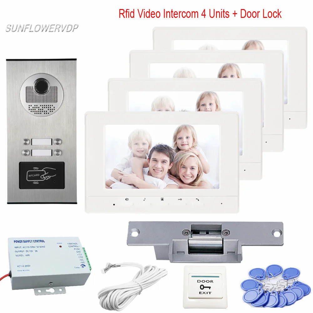 Intercom Rfid For 4 Apartment Video Door Phone Doorbell Intercom Night-Vision Camera Intercom 7" Color Monitors + Electric Lock
Intercom Rfid For 4 Apartment Video Door Phone Doorbell Intercom Night-Vision Camera Intercom 7" Color Monitors + Electric Lock
