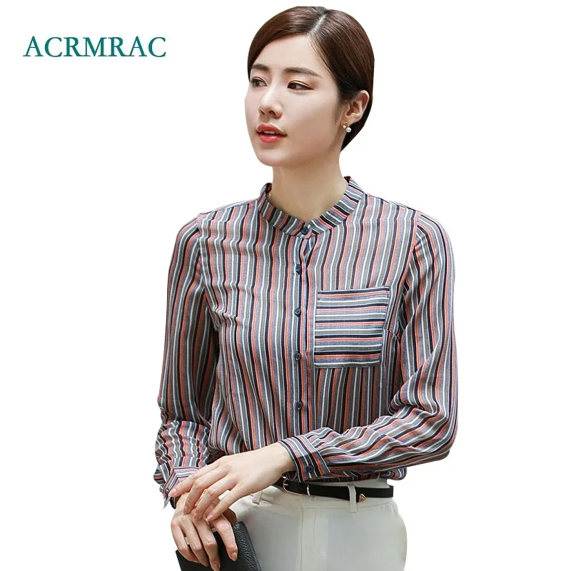 ACRMRAC New Women shirt Spring and autumn Long sleeve Standing collar stripe Slim Business OL Formal Blouses & Shirt
ACRMRAC New Women shirt Spring and autumn Long sleeve Standing collar stripe Slim Business OL Formal Blouses & Shirt