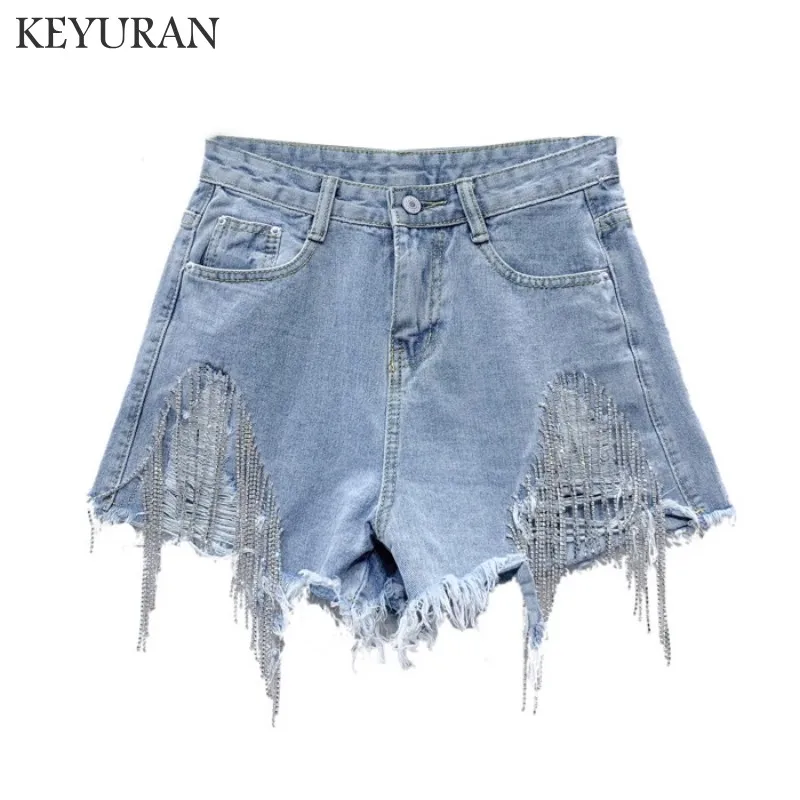 European Women Blue Denim Shorts Summer 2022 New Tassel Chain Rhinestone Skinny Hole Jean Shorts Short Mini Shorts Girls Lady
European Women Blue Denim Shorts Summer 2022 New Tassel Chain Rhinestone Skinny Hole Jean Shorts Short Mini Shorts Girls Lady