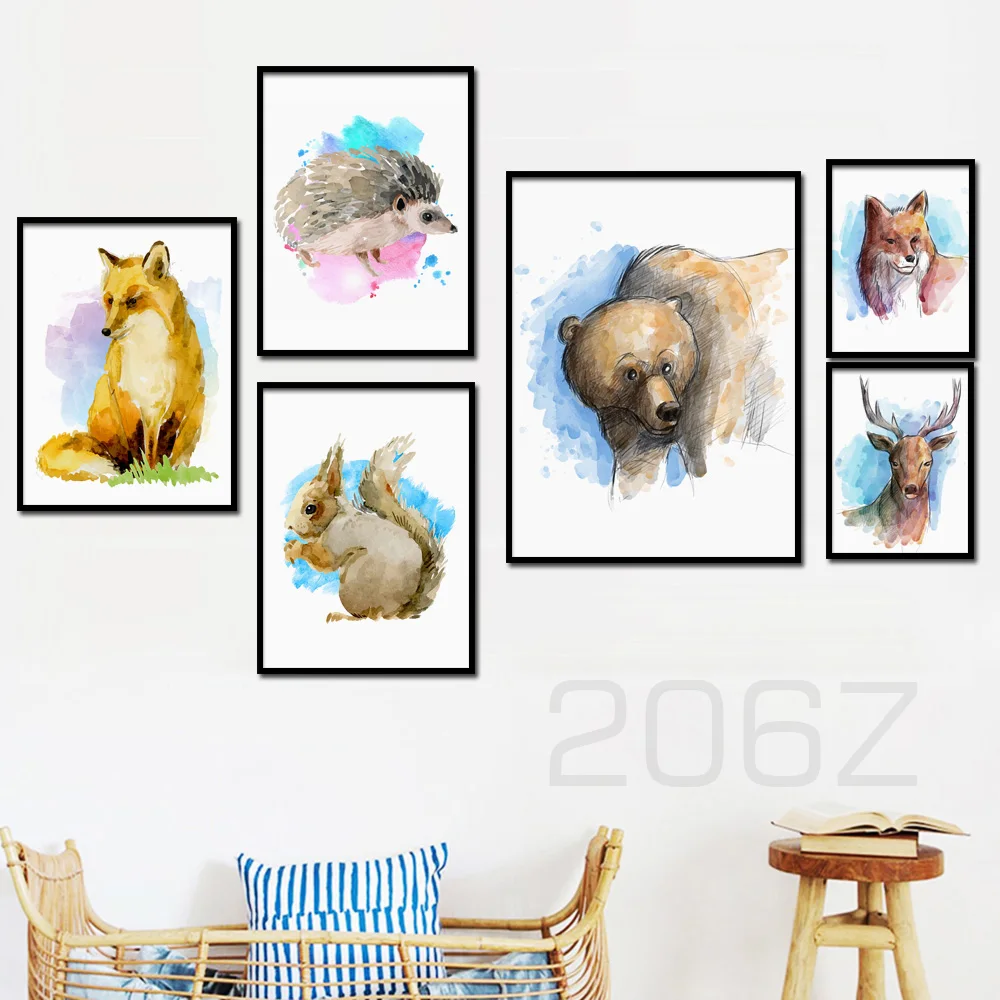 Watercolor Deer Bear Wolf Hedgehog Rabbit Wall Art Canvas Painting Nordic Posters And Prints Wall Pictures Baby Kids Room Decor
Watercolor Deer Bear Wolf Hedgehog Rabbit Wall Art Canvas Painting Nordic Posters And Prints Wall Pictures Baby Kids Room Decor