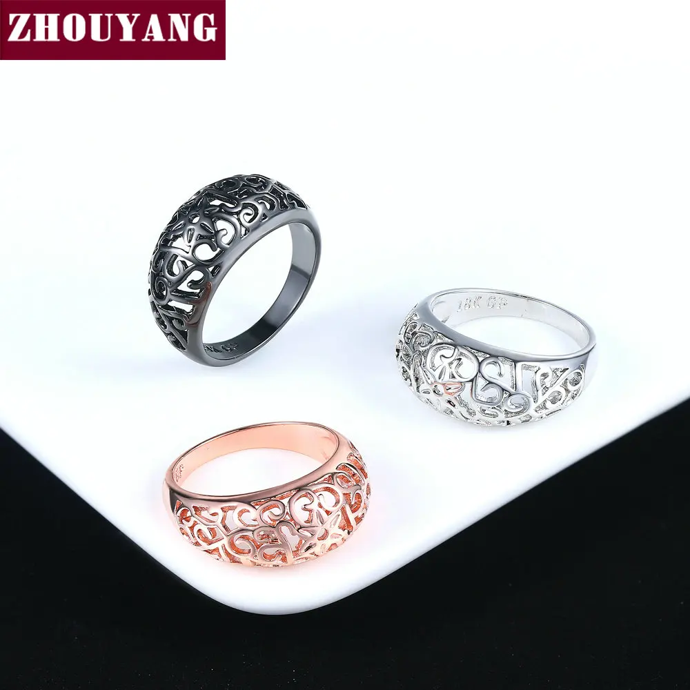 ZHOUYANG винтажное массивное кольцо для женщин ажурное с цветком розовое золото
