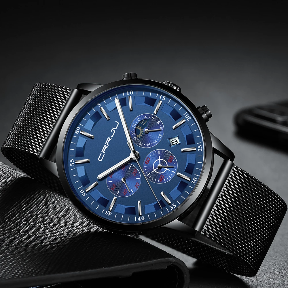 CRRJU Men's Watch Mesh Chronograph Sport Watches for Men Fashion Business Male Clock Stainless Steel Band Quartz Watch
CRRJU Men's Watch Mesh Chronograph Sport Watches for Men Fashion Business Male Clock Stainless Steel Band Quartz Watch