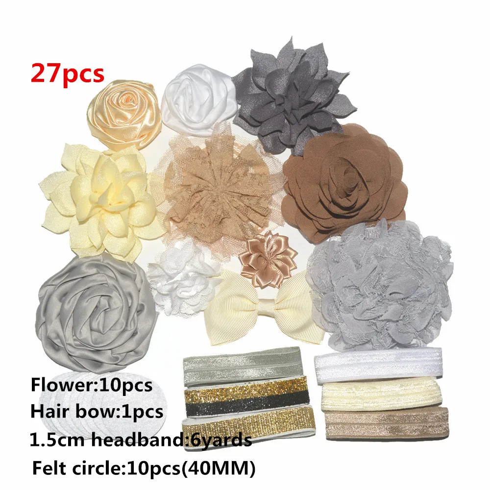 

27pcs/lot,chiffon/satin/lace flower headband station,hair bow DIY baby headbands, chiffon shabby flower