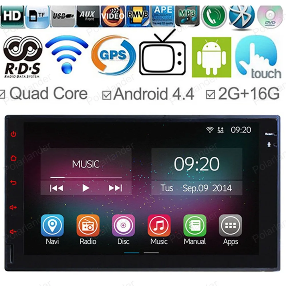 Car Radio Player In Dash radio 2G RAM 7" HD For Android 4.4 Full Touch Panel GPS Navigation 2 Din Universal Quad Core
Car Radio Player In Dash radio 2G RAM 7" HD For Android 4.4 Full Touch Panel GPS Navigation 2 Din Universal Quad Core