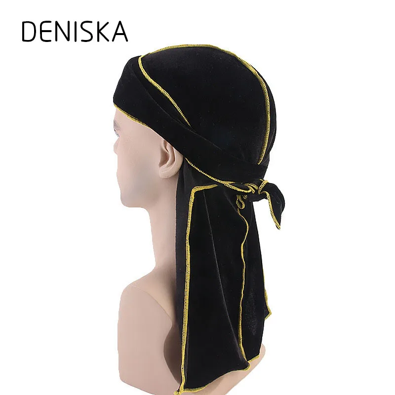 Дениска новый роскошный Для мужчин бархат Durags Бандана тюрбан шляпы парики ДУ Durag