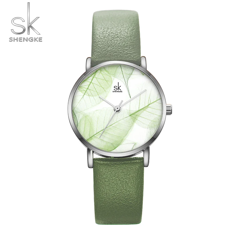 Часы наручные Shengke K0108L женские кварцевые модные водонепроницаемые с кожаным