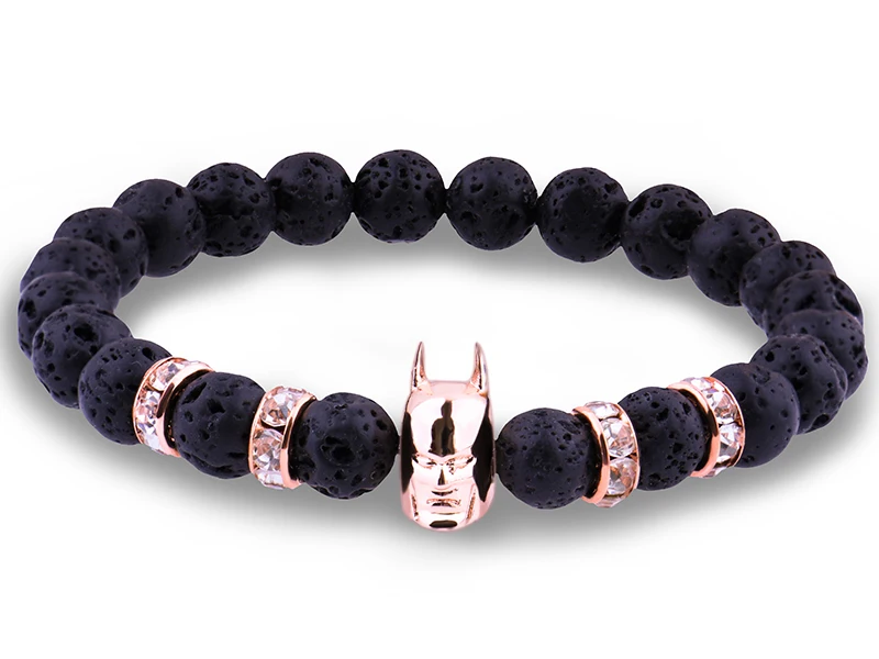New Arrival Batman Super Hero Men Bracelet Black Lava Volcanic Stone Zircon Elasticity Punk Rock Charm Bracelets Bangle for | Украшения и