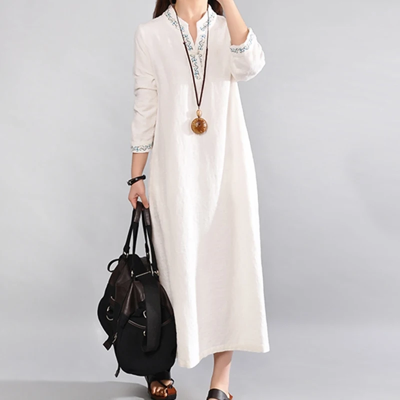 Vintage Dress Women Shirt Dress Plus size Cotton Linen High quality Long Dresses 3/4 Sleeve White V neck Ladies Casual
Vintage Dress Women Shirt Dress Plus size Cotton Linen High quality Long Dresses 3/4 Sleeve White V neck Ladies Casual