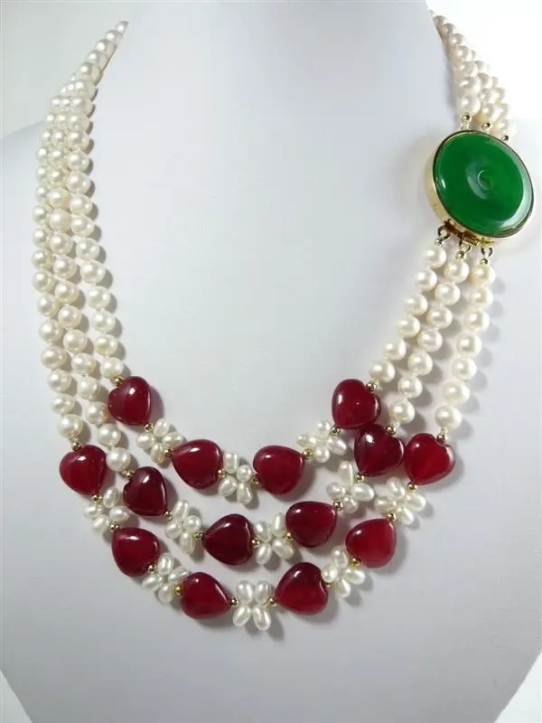 Hot selling free shipping*******Charming 3Row 7-8mm White Freshwater Pearl & Heart-shaped Red Ruby Necklace
Hot selling free shipping*******Charming 3Row 7-8mm White Freshwater Pearl & Heart-shaped Red Ruby Necklace