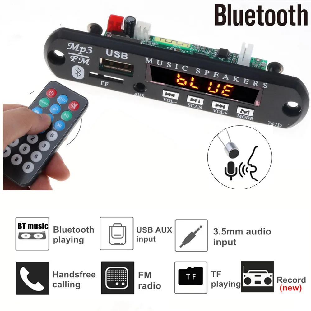 5 В 12 в Handsfree Bluetooth автомобильное радио Mp3 плеер декодер плата Поддержка записи FM TF