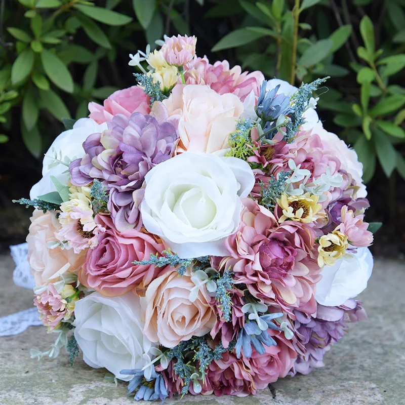 Roamtic 2019 Свадебные цветы букеты белый розовый фиолетовый голубой кантри сад