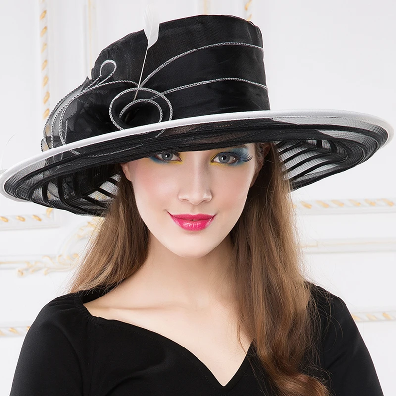 Summer Female Fedoras Hat Large Brim Black Organza Hats Vintage Floral Design Wedding Dress Woman Kentucky Derby Hat B-8238
Summer Female Fedoras Hat Large Brim Black Organza Hats Vintage Floral Design Wedding Dress Woman Kentucky Derby Hat B-8238