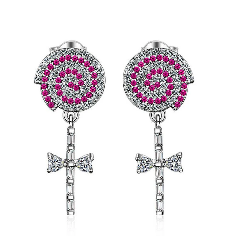 Fashion 925 Silver Clear Purple Zircon Circle Crosses Pendant Stud Earrings For Women Personality Earring Gift Jewelry ED461
Fashion 925 Silver Clear Purple Zircon Circle Crosses Pendant Stud Earrings For Women Personality Earring Gift Jewelry ED461