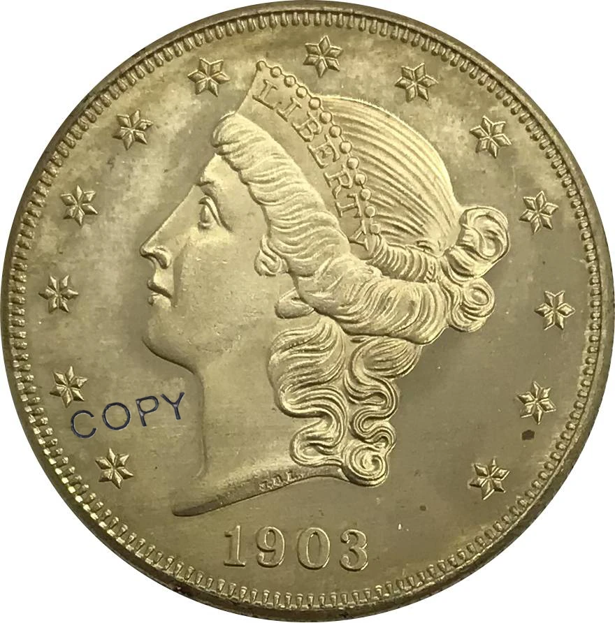 1903 United States 20 Twenty Dollars Liberty Head Double Eagle with motto Gold coin Brass Collectibles Copy Coin
1903 United States 20 Twenty Dollars Liberty Head Double Eagle with motto Gold coin Brass Collectibles Copy Coin