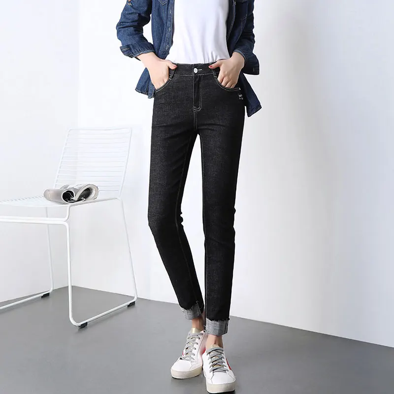 Новинка Весна 2019 модные джинсы с девятью точками и высокой талией тонкие