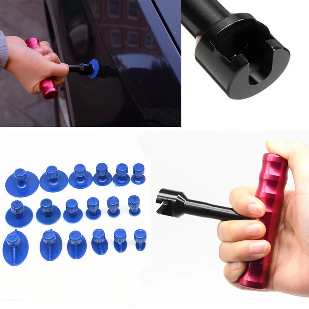 

1SET Car T-Bar Body Panel Paintless Dent Pit Repair Tool Lifter Puller+18pcs Tabs