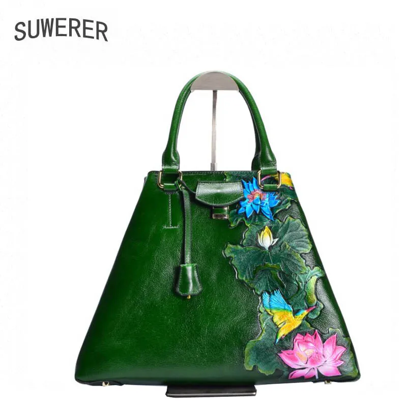 SUWERER New women bag genuine leather brands Handmade Embossing flower fashion cowhide tote women handbags leather art bag
SUWERER New women bag genuine leather brands Handmade Embossing flower fashion cowhide tote women handbags leather art bag