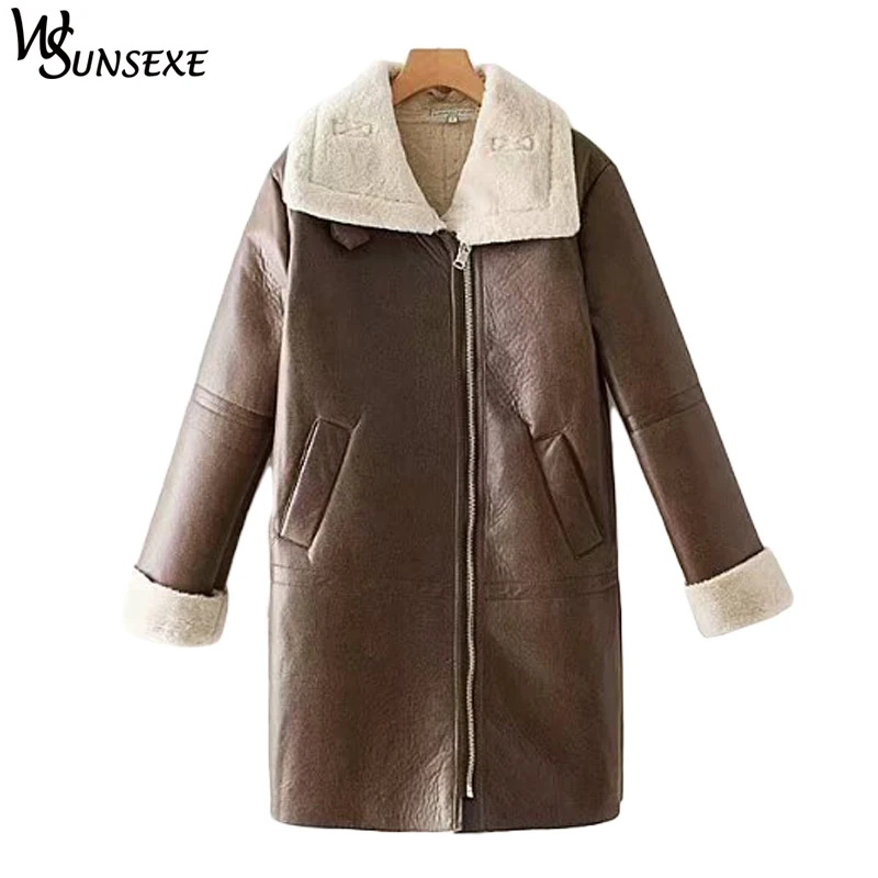 Winter Pu Leather Jacket Turn Down Collar Warm Thicken Faux Soft Wool Liner Motorcycle Jackets Women Casual Loose Zipper Outwear
Winter Pu Leather Jacket Turn Down Collar Warm Thicken Faux Soft Wool Liner Motorcycle Jackets Women Casual Loose Zipper Outwear