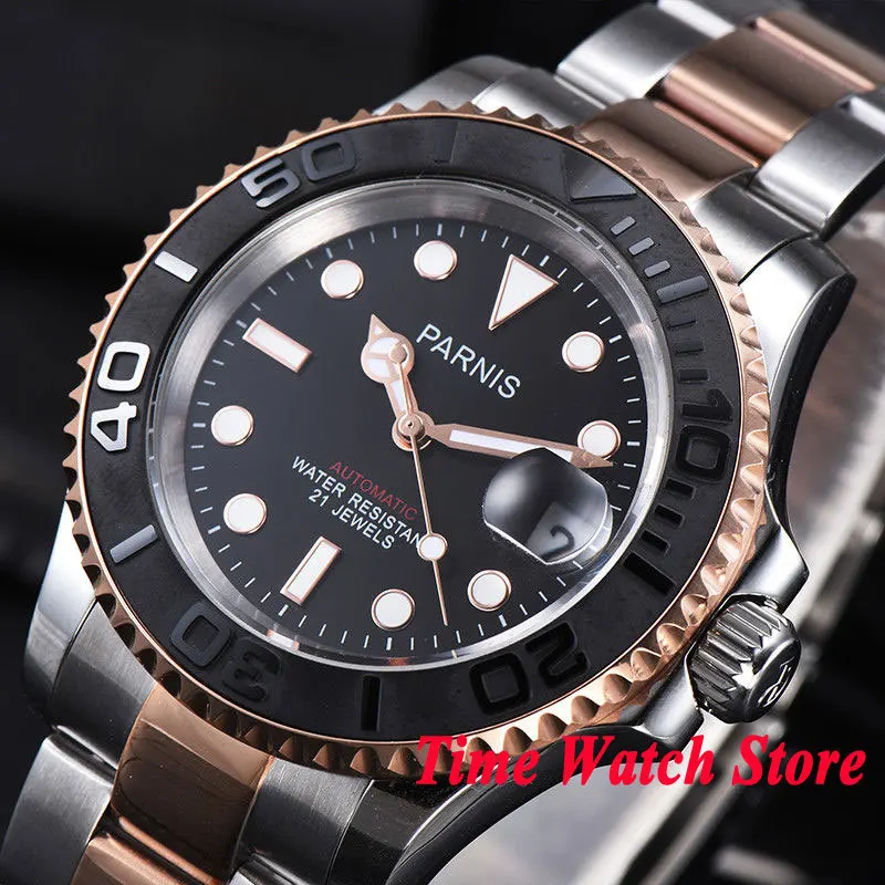 

41mm Parnis Miyota men's watch sapphire glass black dial luminous brushed ceramic bezel 5ATM Automatic wrist watch men 980