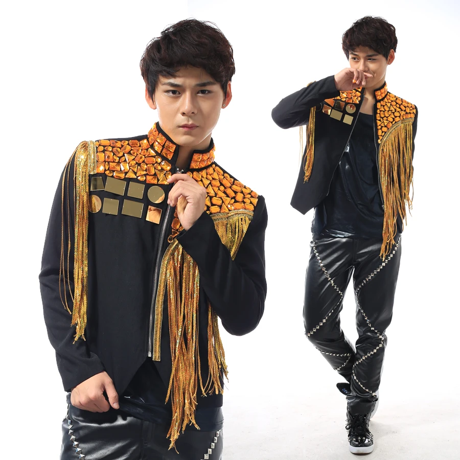 men tassel suits designs stage costumes for singers men sequin blazer dance clothes jacket star style dress punk stand collar
men tassel suits designs stage costumes for singers men sequin blazer dance clothes jacket star style dress punk stand collar