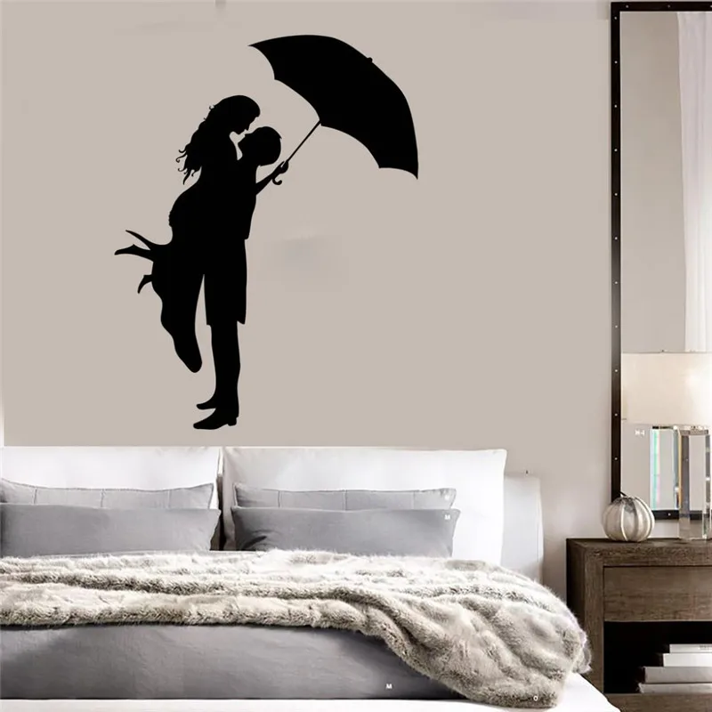 

Kissing Couple With Umbrella Wall Stickers Decal Vinyl Wall Stickers Romantic Love Art Wallpaper Waterproof Poster