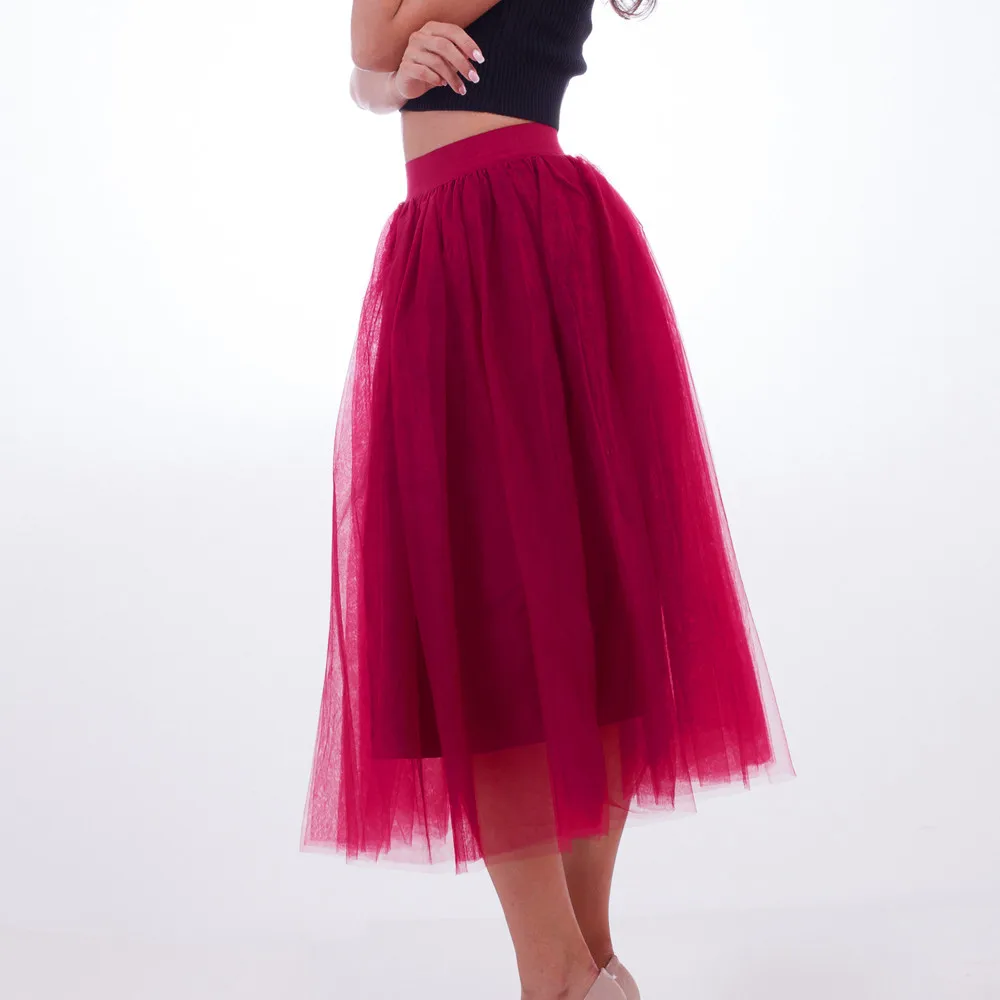 Women Plus Size Mesh soft and comfortable Tulle Skirt Pleated Princess Skirt Mesh Bubble Skirt L50/0124