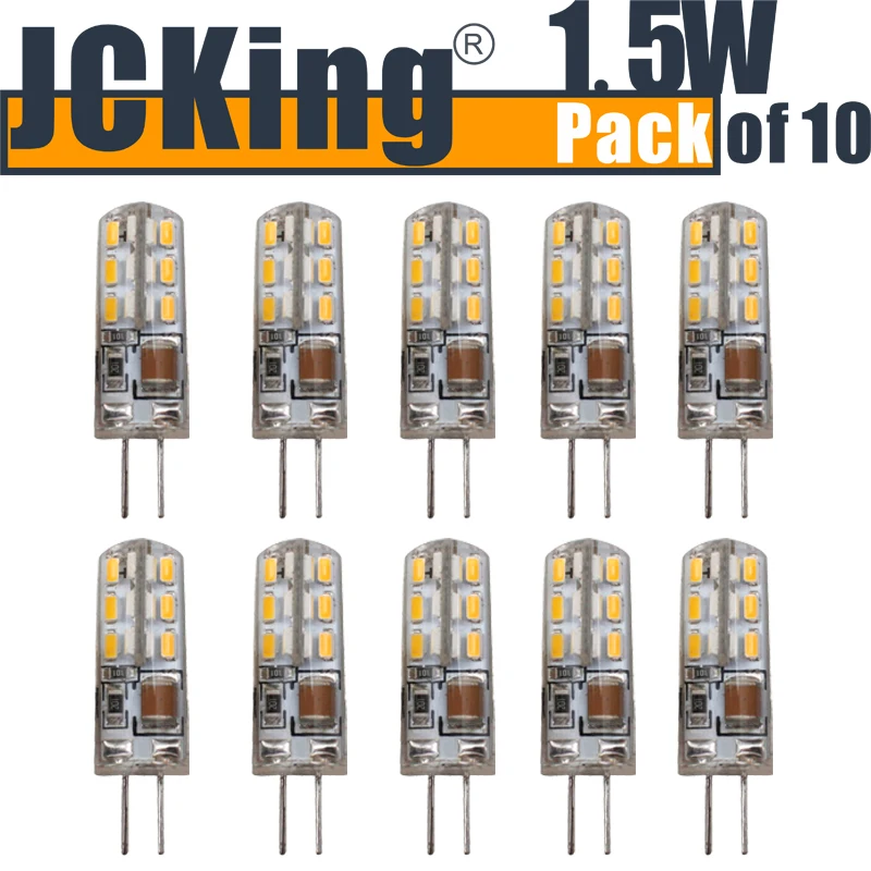 

JCKing (Pack of 10) 1.5W G4 LED Lamp 24 SMD 3014 LEDs AC120V/220V Warm White/ Cool White for Halogen Bulb LED G4 Energy Lamp