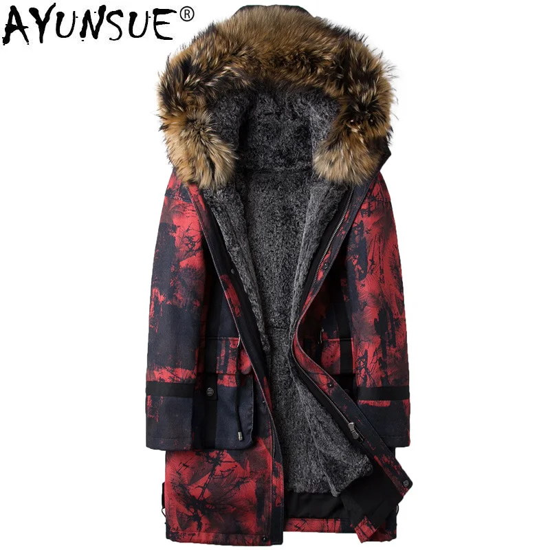 AYUNSUE зимняя куртка Для мужчин с натуральным мехом парка Homme подкладка из