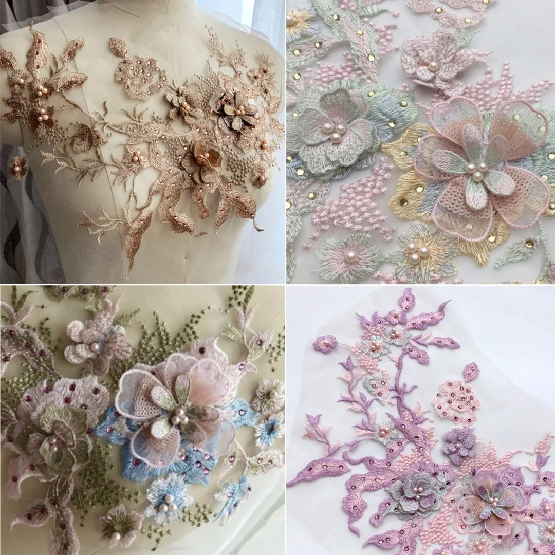 New Pearl Beaded 3D Flowers Lace Applique Wedding Dress Decoration Floral Patch 4Styles
New Pearl Beaded 3D Flowers Lace Applique Wedding Dress Decoration Floral Patch 4Styles