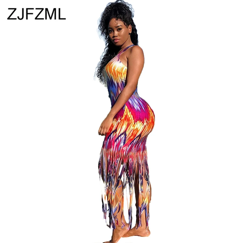Spaghetti Strap Sexy Tassel Dress Summer Sleeveless Printed Bodycon Beach Dress Women Backless Skinny Maxi Long Dress Vestidos
Spaghetti Strap Sexy Tassel Dress Summer Sleeveless Printed Bodycon Beach Dress Women Backless Skinny Maxi Long Dress Vestidos
