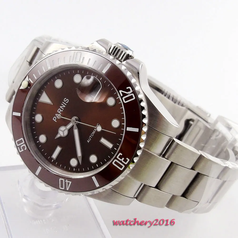 New 40mm parnis Brown Dial Deployment Date Luminous Marks Stainless steel Case Sapphire Crystal Automatic Mechanical Men's Watch
New 40mm parnis Brown Dial Deployment Date Luminous Marks Stainless steel Case Sapphire Crystal Automatic Mechanical Men's Watch
