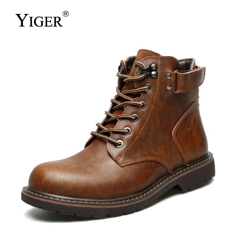 Мужские ботинки YIGER натуральная кожа на шнуровке рабочая обувь 2019
