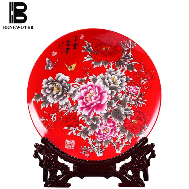 10 дюймов керамический фарфор Jingdezhen ремесла китайский цветок пиона декоративных