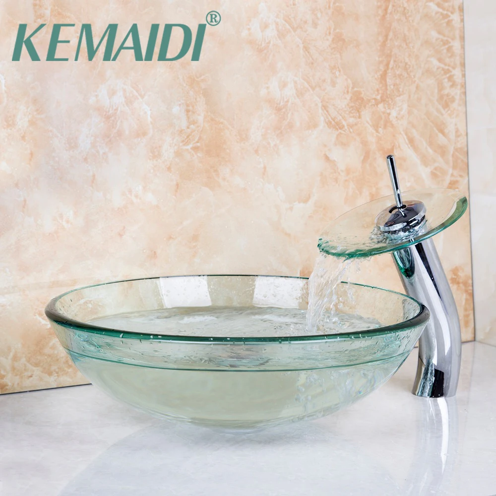 KEMAIDI Glass Vessel Sink with Waterfall Faucet Glass Sink Set With Brass Faucet Bathroom Basin Mixer With Pop UP Drain Set
KEMAIDI Glass Vessel Sink with Waterfall Faucet Glass Sink Set With Brass Faucet Bathroom Basin Mixer With Pop UP Drain Set