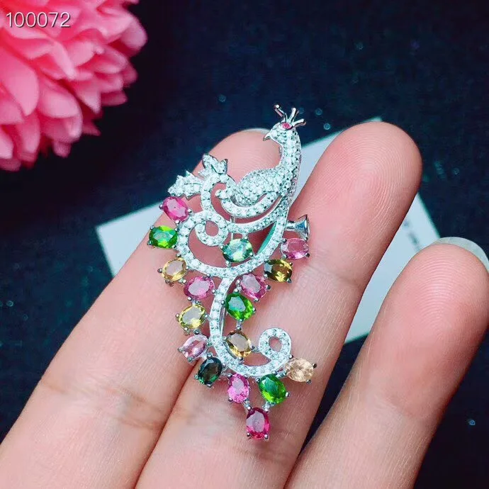 Dual-use style, natural tourmaline brooch, beautiful colors, 925 silver, natural gemstones, certificate
Dual-use style, natural tourmaline brooch, beautiful colors, 925 silver, natural gemstones, certificate