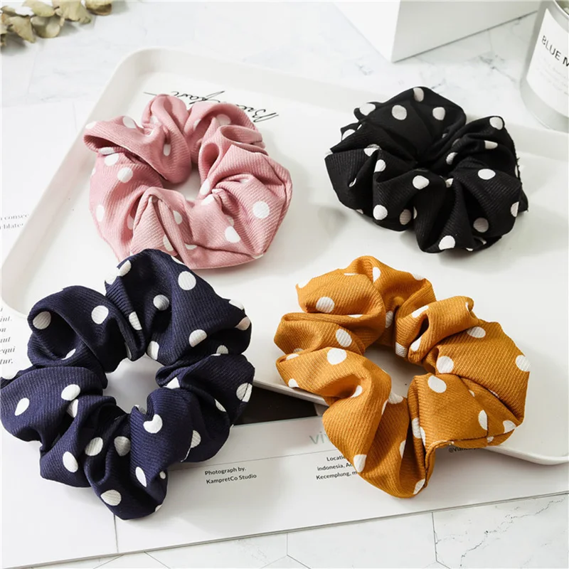 

Dot Scrunchies Women Hair Ties Elastic Hair Bands Girls Headwear Stretchy Ponytail Holder Sweet Scrunchy Print Gumki Do Wlosow