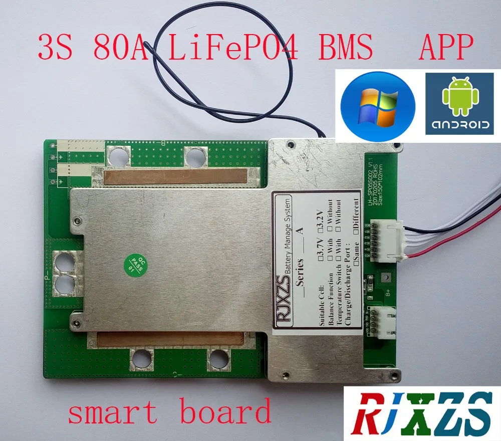 Умная плата 3S 40A/60A/80A защитная для батареи LiFePO4 BMS/PCM/PCB 3 упаковок аккумулятор 18650 с