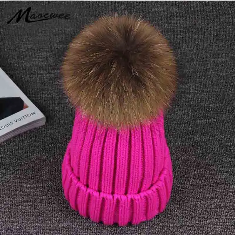 

2018 women hat the hundreds brand new high-quality women winter mink the ball ski raccoon fur hat pom poms knitted hats brand