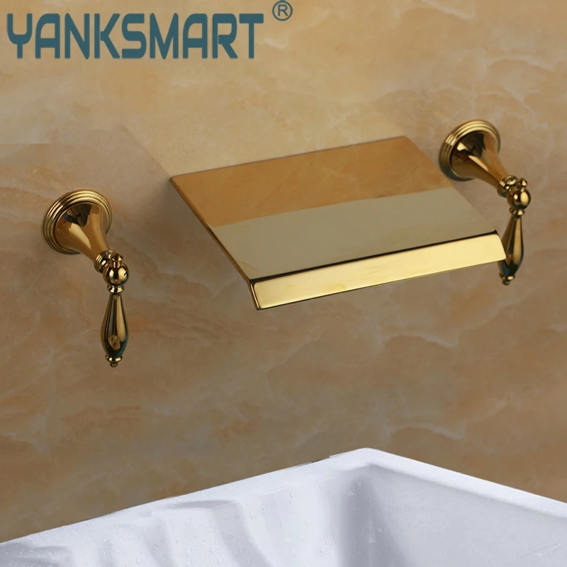 Bathroom Faucet Double Handles Bathtub Basin Sink Mixer Tap 3 pcs Golden Faucet Set Basin Faucets Wall Mounted
Bathroom Faucet Double Handles Bathtub Basin Sink Mixer Tap 3 pcs Golden Faucet Set Basin Faucets Wall Mounted