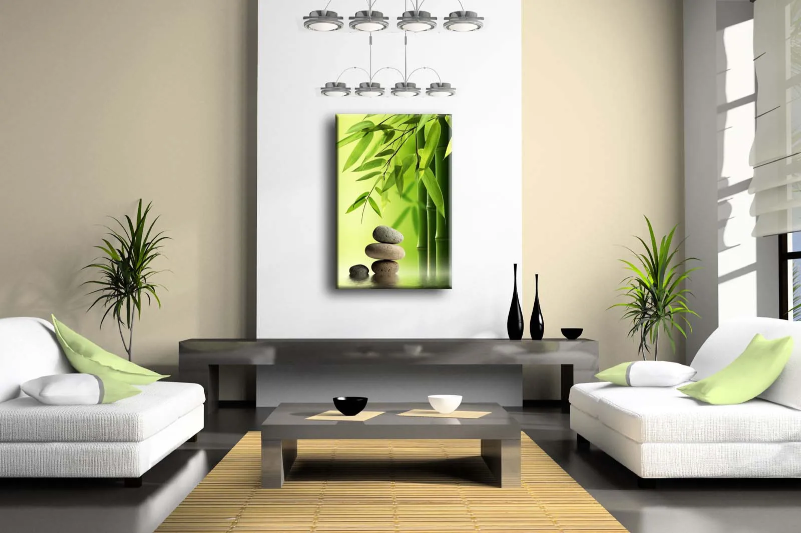 Настенные художественные картины в рамке зеленый спа бамбук Zen Камень холст
