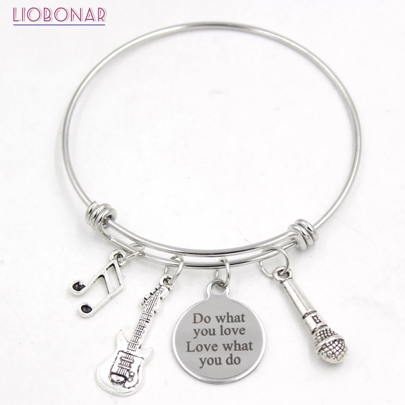 Stainless Steel Jewelry Adjustable Wire Bangle Music Note Guitar Microphone Charm Bracelet Muscian Gift for Women
Stainless Steel Jewelry Adjustable Wire Bangle Music Note Guitar Microphone Charm Bracelet Muscian Gift for Women