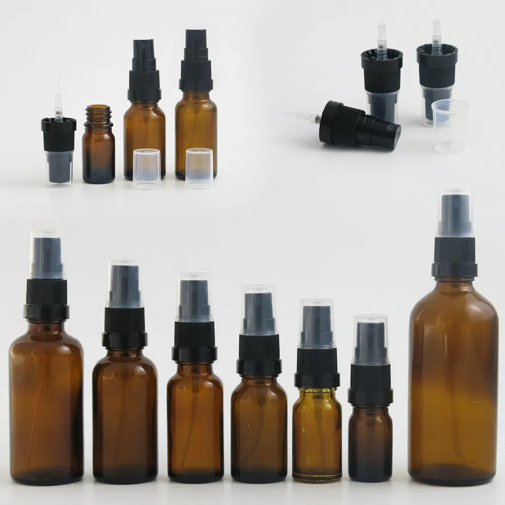 

360 x 5ml 10ml 15ml 20ml 30ml 50ml 100ml Refillable Empty Amber Glass Essential Oil Bottle With Tamper Evident Spray Perfume