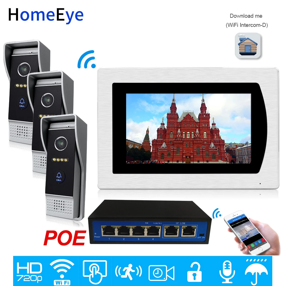 Видеодомофон с Wi Fi разблокировка через приложение IP 3 двери система контроля