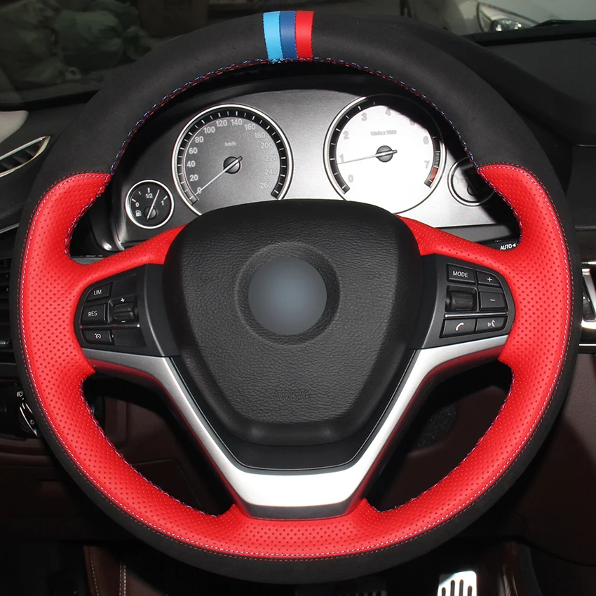 Hand sewing custom Red Leather Black Suede Car Steering Wheel Cover for BMW F15 X5 2014-2017 F16 X6 2015-2017
Hand sewing custom Red Leather Black Suede Car Steering Wheel Cover for BMW F15 X5 2014-2017 F16 X6 2015-2017