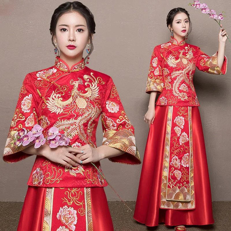 Red bride cheongsam Vintage chinese style wedding evening dress clothing Embroidery Phoenix Qipao costume Vestidos Size S-XXL
Red bride cheongsam Vintage chinese style wedding evening dress clothing Embroidery Phoenix Qipao costume Vestidos Size S-XXL