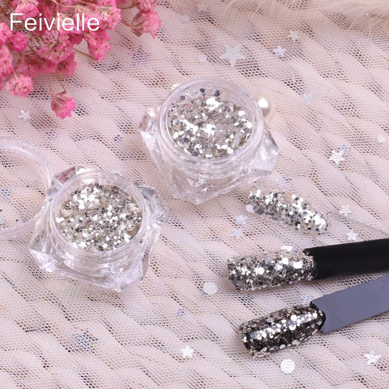 Feivielle Новый 3g/коробка Смешанные Лазерные накладки для ногтей серебристый