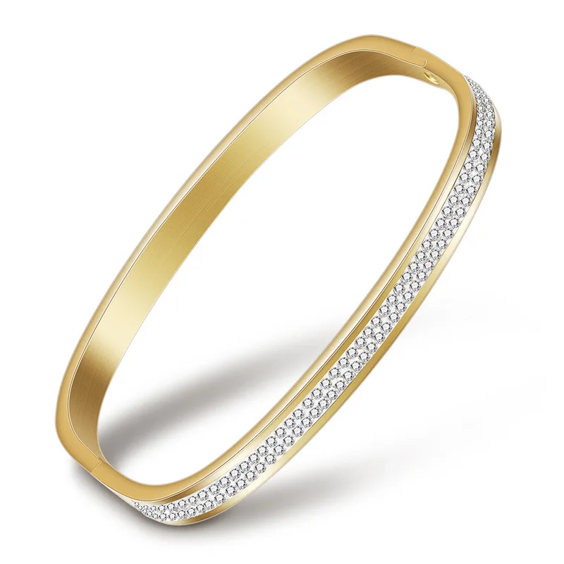 Square titanium steel bracelet, simple 2 rows of zircon open bracelet, female, fashion jewelry accessories wholesale,ZJ1004
Square titanium steel bracelet, simple 2 rows of zircon open bracelet, female, fashion jewelry accessories wholesale,ZJ1004